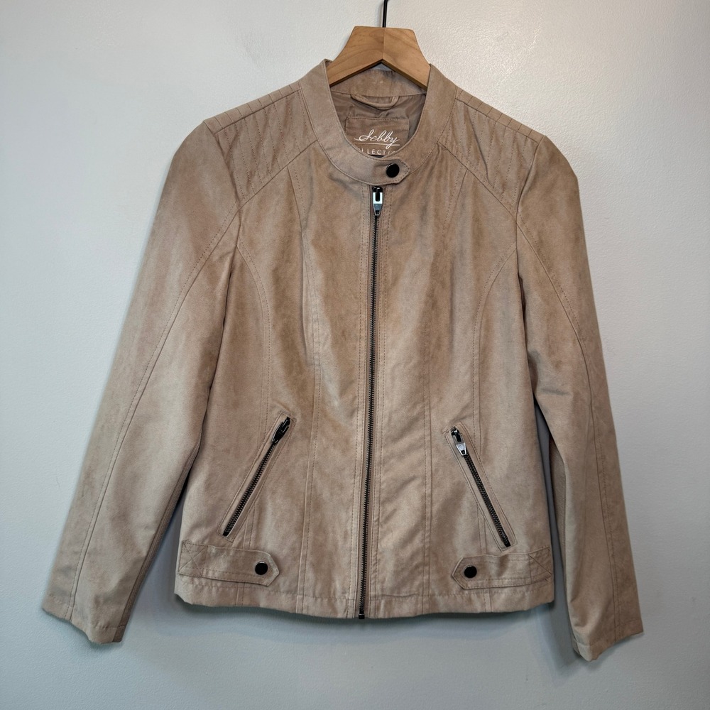 Sebby Collection Women's Faux Suede Moto Jacket Cafe Au Lait Tan Size Small S/P